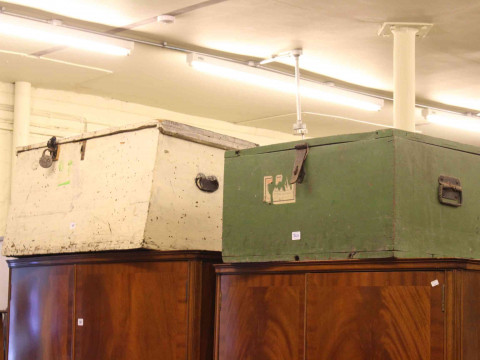 Two painted trunks and suitcase (3).