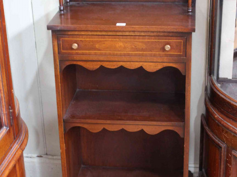 Slim inlaid mahogany gallery backed open bookcase with a single drawer,...