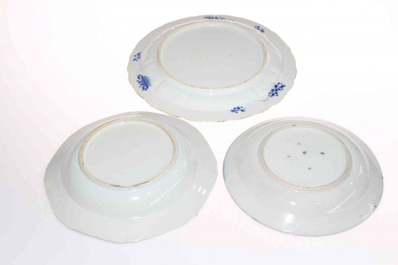 Collection of four antique Chinese blue and white plates and dishes, serving plate 35cm across.