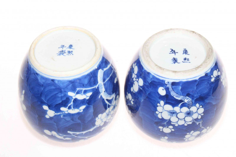 Collection of Chinese pieces comprising two prunus ginger jars, blue and white sauce boat, two jugs and vase, polychrome tea caddy and cup, pair cloisonne vases and two wood stands (12).