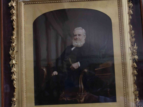 Pair Victorian portrait images in delicate fancy gilt frames and glazed mahogany outer cases, overall 51cm by 46cm. thumbnail