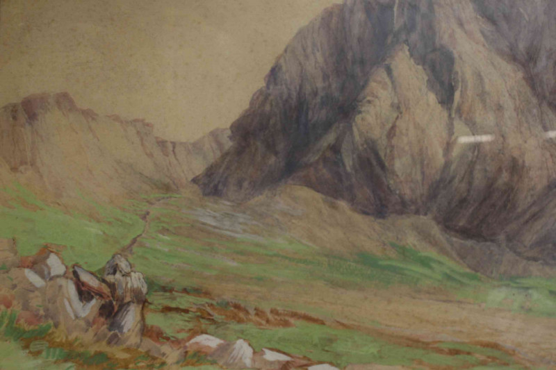 Ward Binks, Precipice, Scafell, unsigned but labelled verso, 32cm by 38cm, framed.