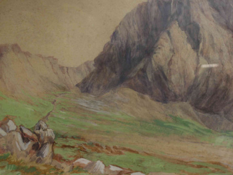 Ward Binks, Precipice, Scafell, unsigned but labelled verso, 32cm by 38cm, framed. thumbnail