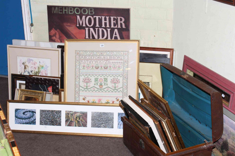 Large collection of prints, watercolours, mirrors, etc.