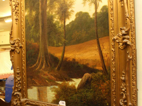 Two gilt framed oils, pair musician prints and pair stag prints (6). thumbnail