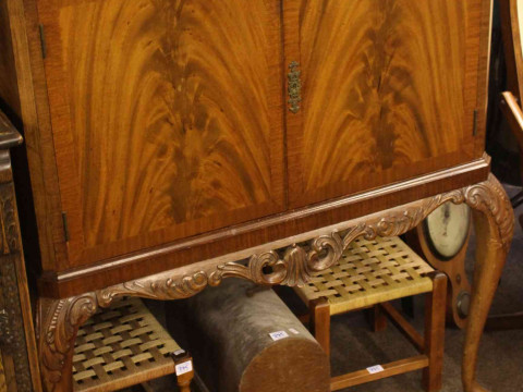 Oak three door sideboard and mahogany two door cocktail cabinet. thumbnail