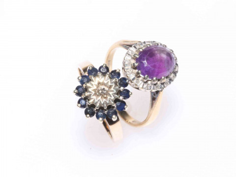 Jewellery comprising two opal pendants, two 9 carat gold gem set rings,...
