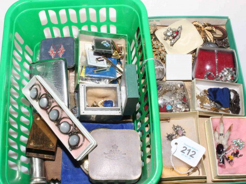 Two boxes of jewellery, badges and collectables, including 15 carat ruby...