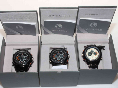 Three boxed gents Globenfield Super Sport wristwatches.