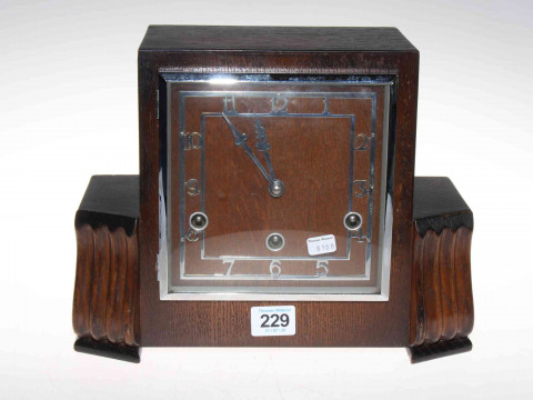 Art Deco oak mantel clock with striking movement BRITISH MADE, with key...