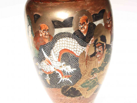 Satsuma vase decorated with dragon and figures, 25.5cm.