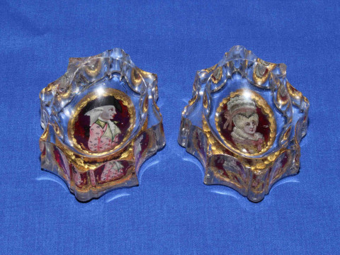 Pair early 19th Century glass 'wedding' salts.