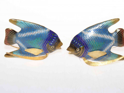 Pair Chinese cloisonne fish, 13cm length.
