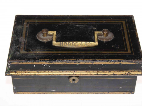 Vintage cash box by Hobbs & Co. London.