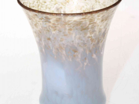 Scottish Monart Glass vase with gold speckle and opaque design.