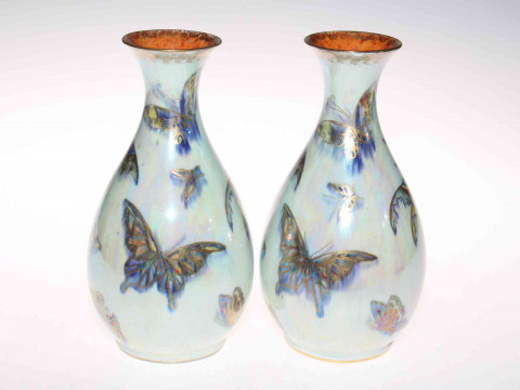 Pair of Wedgwood lustre vases decorated with butterflies, no. 4832, 23cm.