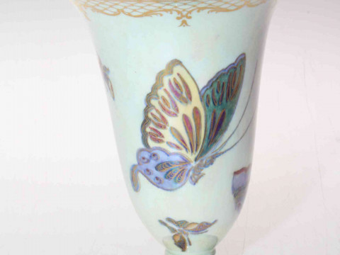 Wedgwood pedestal lustre vase decorated with butterflies, no. 4832, 18cm.