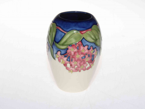 Moorcroft vase designed by Rachel Bishop, Hoya on a blue and green ground,...