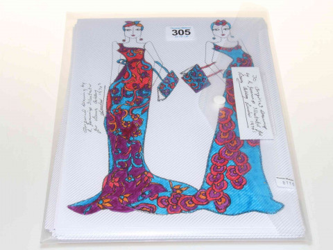 Thirty original drawings by R. Jennings, illustrator for Laura Ashley...
