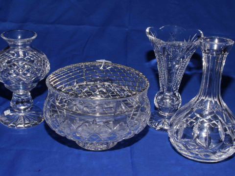 Waterford Crystal rose bowl, two vases and tea light.