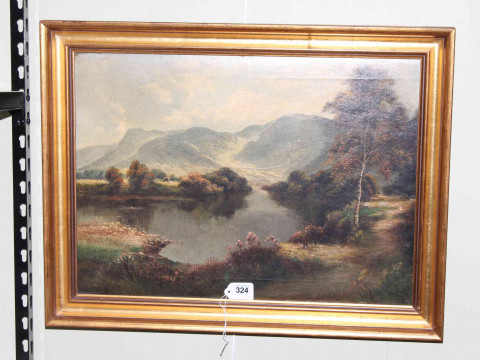 Three gilt framed oils on canvas including pair landscapes.