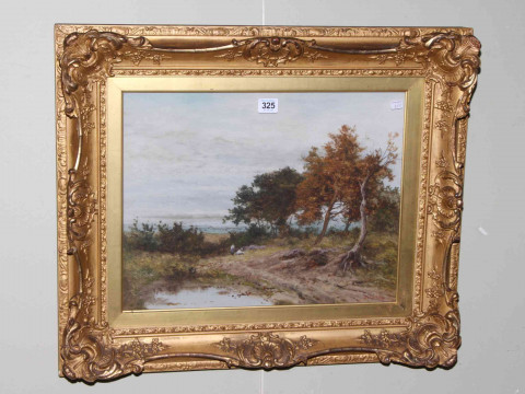 D. Sherrin, Figures in Wooded Landscape, oil on canvas, signed lower right,...