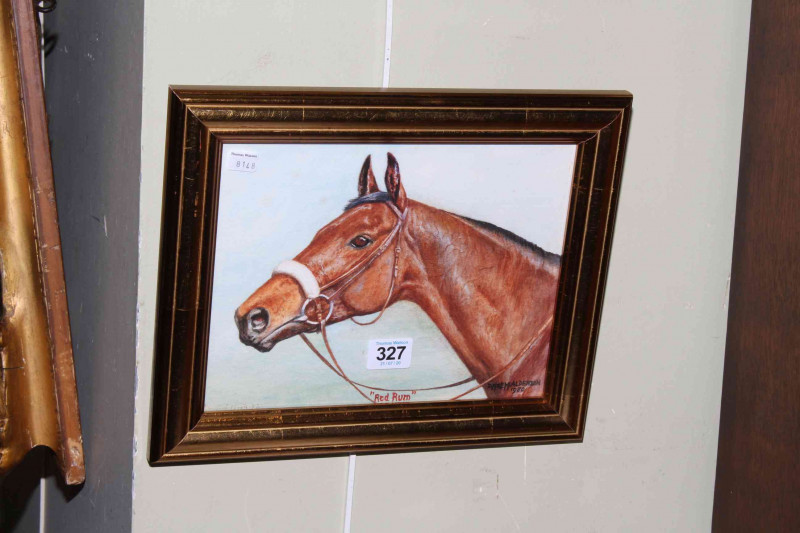 D.M. & E.M. Alderson, 'Red Rum', watercolour, signed, titled and dated 1980, 18.5cm by 24cm, in gilt glazed frame.