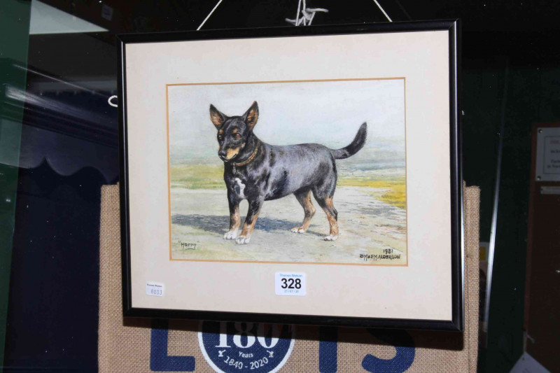 D.M. & E.M. Alderson, 'Harry', watercolour, signed, titled and dated 1981, 17cm by 23.5cm, in glazed frame.