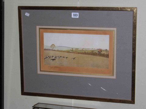 'The Pytchley', Full Cry from Loatland Wood, signed Cecil Aldin plate,...