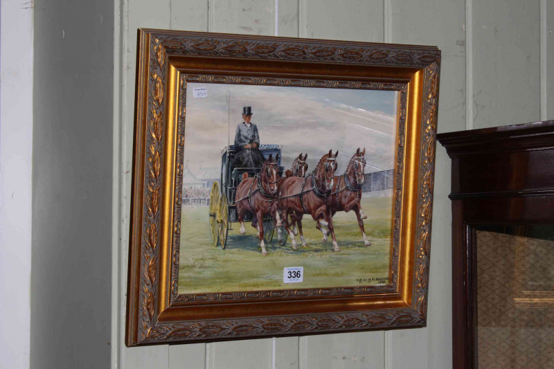 D.M. & E.M. Alderson, Four Horses and Carriage in Showground, watercolour, signed and dated 1970 lower right, 18cm by 33.5cm, in gilt glazed frame.