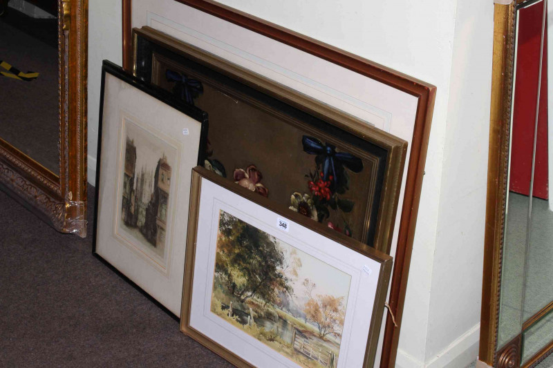 Rothwell Bailey, Near Muncaster Mill, watercolour, limited edition Turner print, Folkstone from the Sea, Still Life, oil on canvas and pair prints (5).