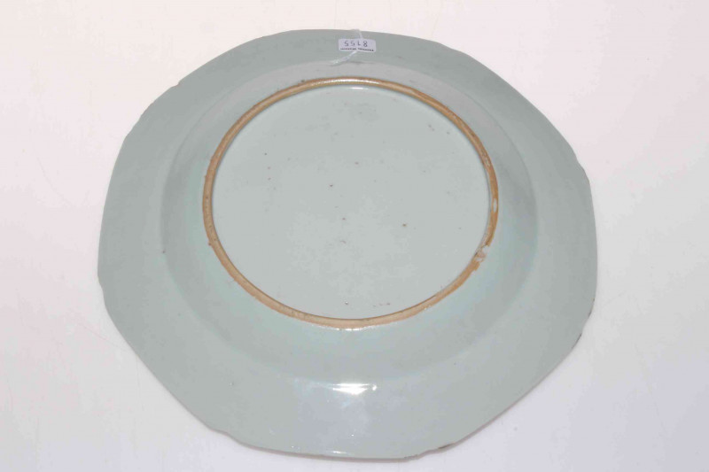 Chinese 18th Century blue and white hexagonal plate, 23cm across.