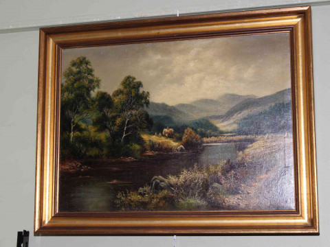 Three gilt framed oils on canvas including pair landscapes. thumbnail