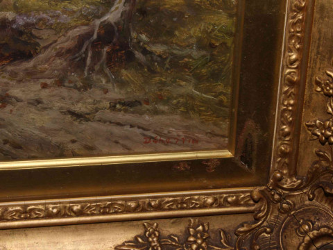 D. Sherrin, Figures in Wooded Landscape, oil on canvas, signed lower right, 34cm by 44cm, in ornate gilt glazed frame. thumbnail
