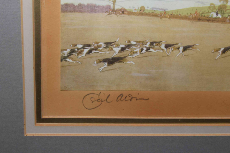 'The Pytchley', Full Cry from Loatland Wood, signed Cecil Aldin plate, in glazed frame.