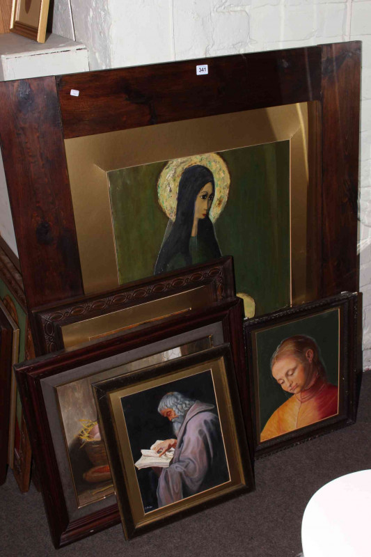 Large collection of framed oil paintings and prints.