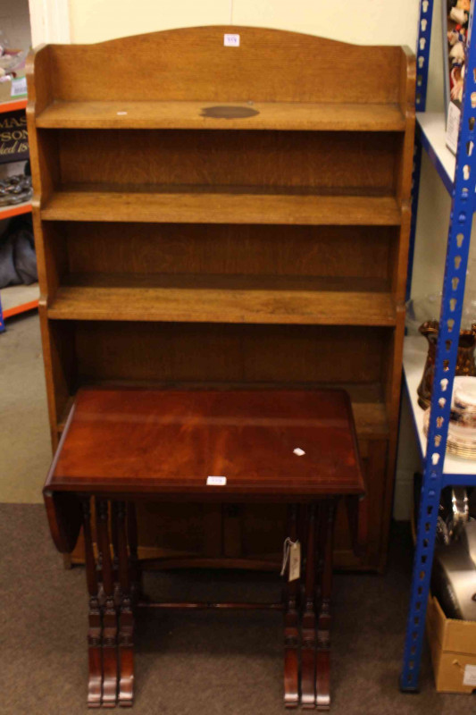 Oak barley twist occasional table, pair Victorian side chairs, oak cabinet bookcase, Siesta nest of three mahogany tables and footstool (6).