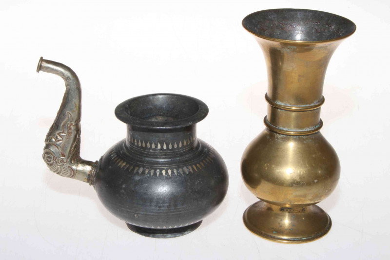 Islamic vessel with silver spout, 12cm and a bronze vase (2).