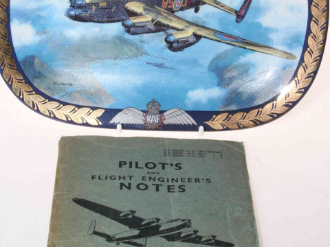 RAF 'The Lancaster' plate and Pilot's and Flight Engineer's Notes, booklet...