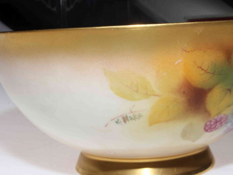 Royal Worcester Autumnal Fruits and Leaves bowl by K. Blake, 18cm by 9cm. thumbnail