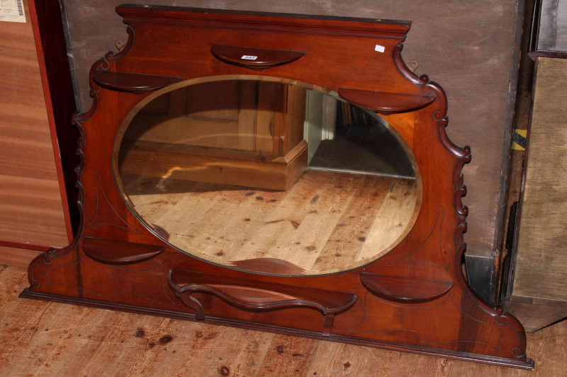 Late 19th Century mahogany overmantel mirror, 79.5cm by 133cm.