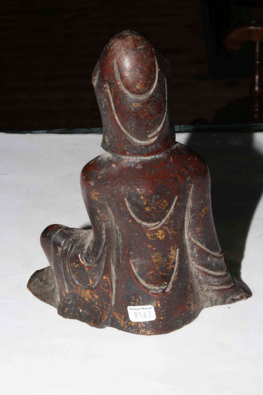 Chinese cast bronze seated female figure, 22cm.