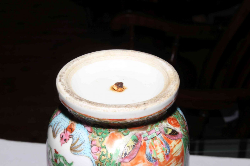 Pair 19th Century Canton vases with figures decoration, 25cm.