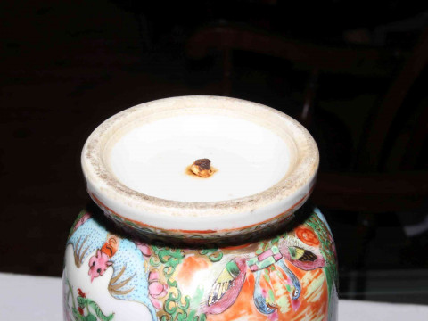 Pair 19th Century Canton vases with figures decoration, 25cm. thumbnail