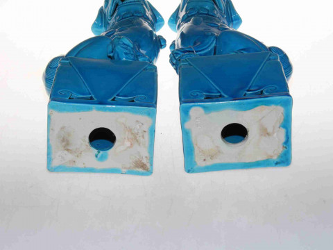 Pair Chinese turquoise glaze Foo dogs, impressed mark to base, 37cm. Condition: Good. thumbnail