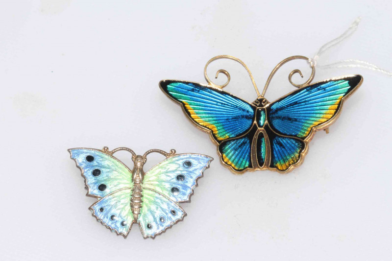 David Anderson, Norway silver and enamel butterfly brooch, 4.5cm across, and a smaller silver enamel brooch (2).
