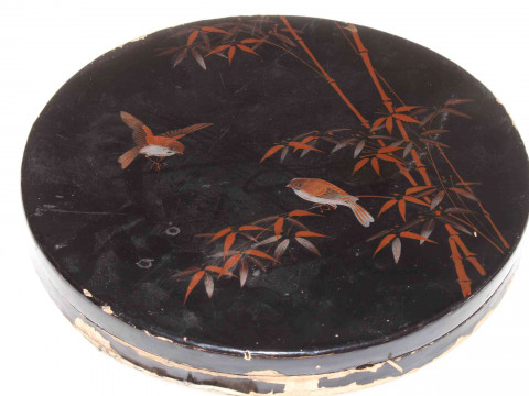 Japanese seven piece hors d'ourves set in original papier mache case (one piece cracked and glued case rough round the edges). thumbnail