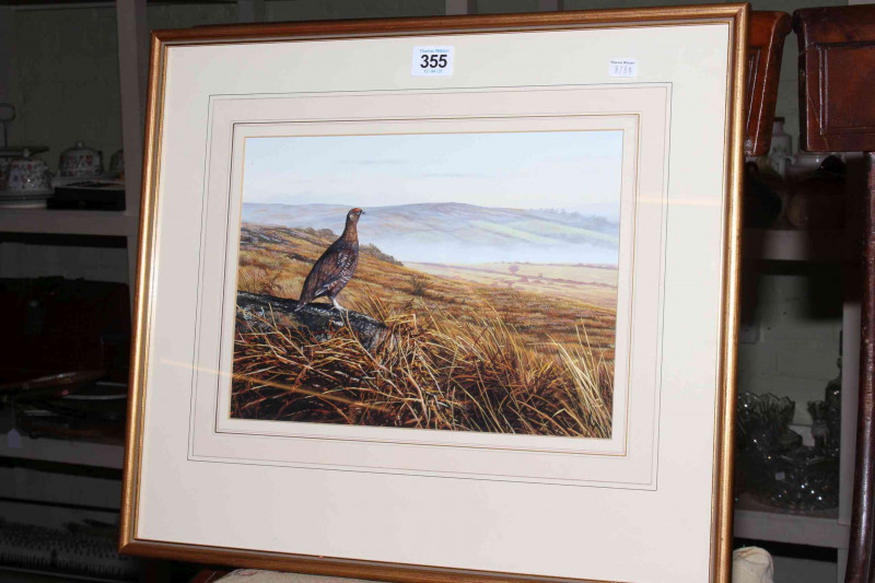 Alan M. Hunt, Grouse in Landscape, watercolour, signed lower left, 21cm by 29cm, in gilt glazed frame.