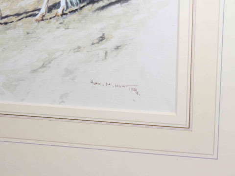 Alan M. Hunt, White Horse in Landscape, watercolour, signed and dated 1984 lower right, 19cm by 28cm, in glazed frame. thumbnail
