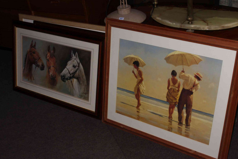 Collection of nineteen decorative pictures and mirrors including Alderson Sisters prints.